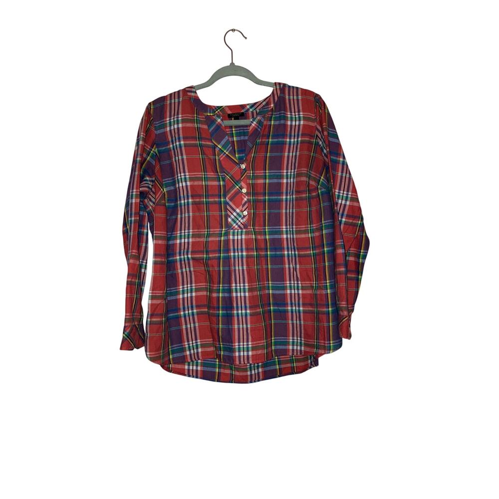 Talbots Plaid Multicolor Popover Tunic Flannel Top XL Petite